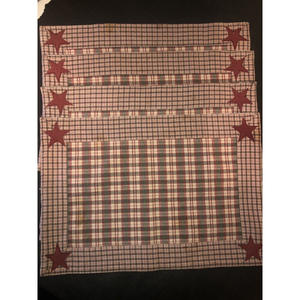 Barn Red plaid  Placemats set of 4 Cotton Rustic Primitive Woven Farmhouse